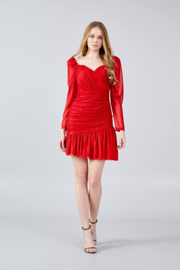 Long Sleeve Midi Chiffon Column Wedding Guest