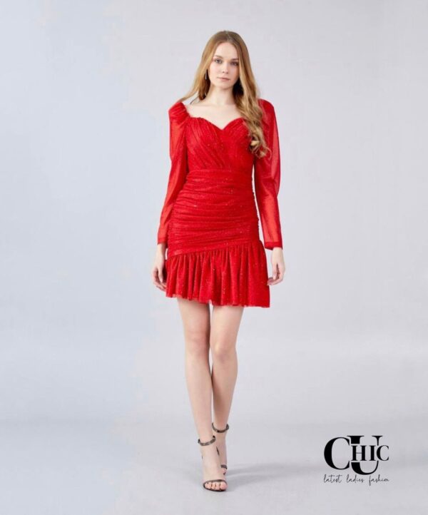 Long Sleeve Midi Chiffon Column Wedding Guest - Image 2