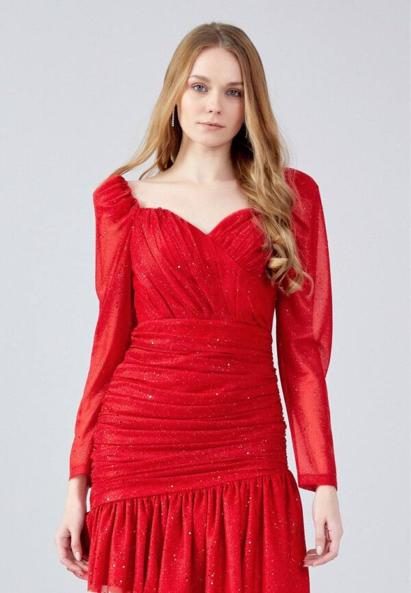 Long Sleeve Midi Chiffon Column Wedding Guest - Image 5