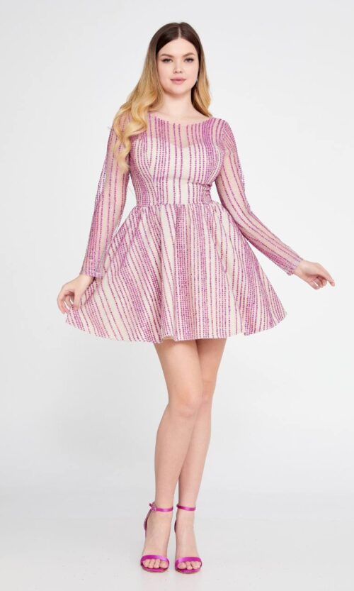 Long Sleeve Mini Sequin Regular Pink Cocktail Dress