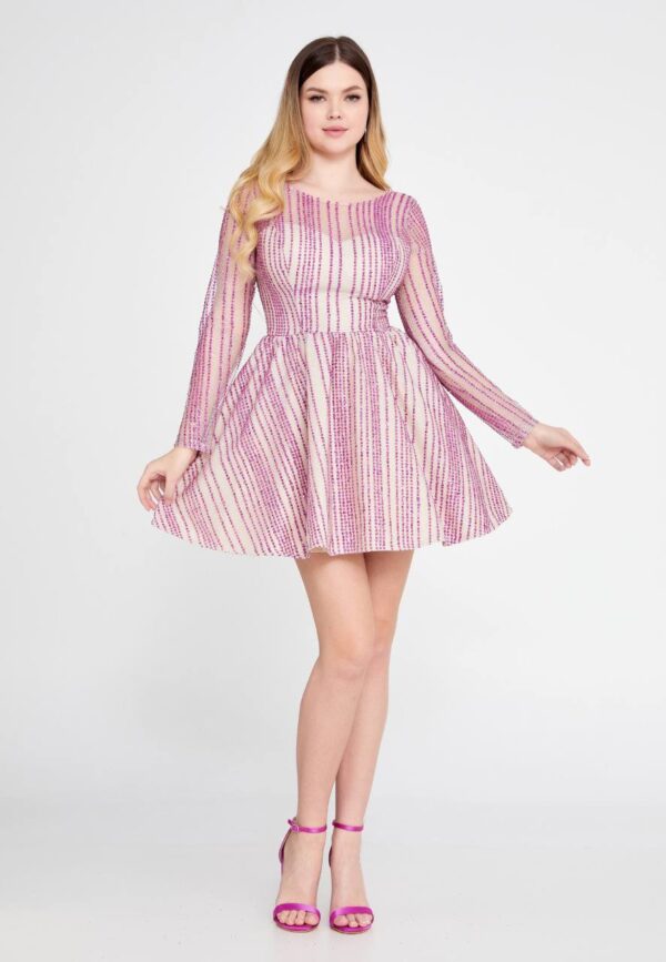 Long Sleeve Mini Sequin Regular Pink Cocktail Dress