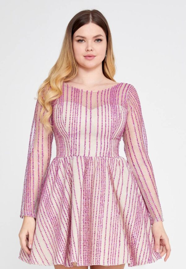 Long Sleeve Mini Sequin Regular Pink Cocktail Dress - Image 4