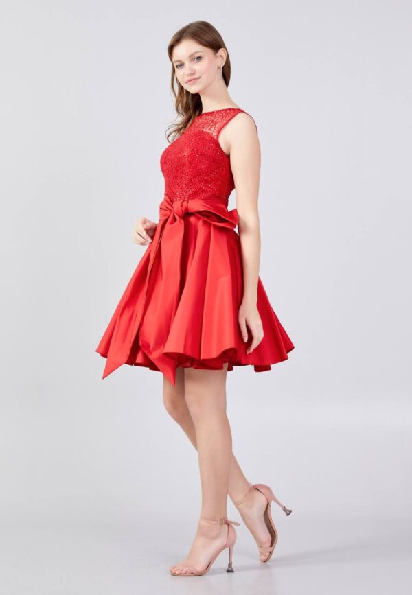 sleeveless mini satin red cocktail dress