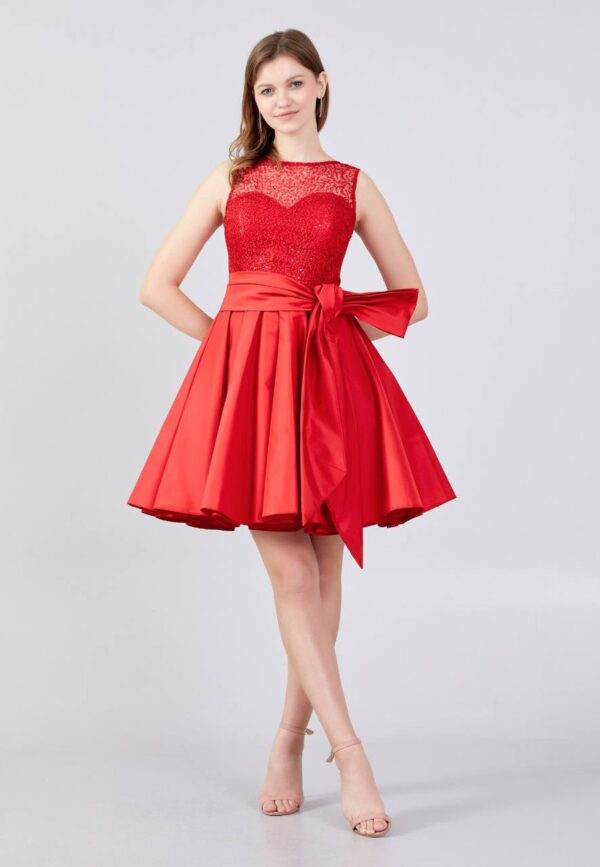 Sleeveless Mini Satin A - Line Regular Red Cocktail Dress - Image 3
