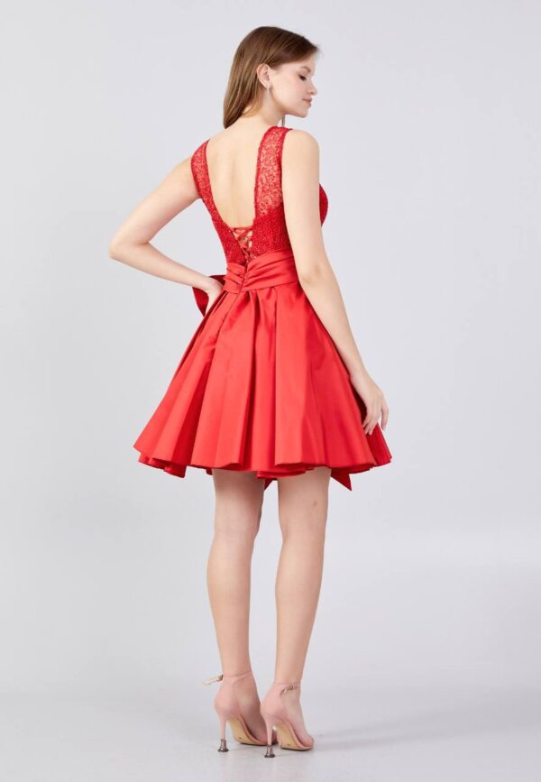 Sleeveless Mini Satin A - Line Regular Red Cocktail Dress - Image 4