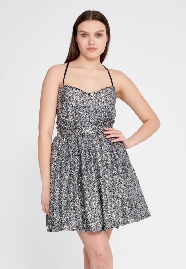 Sleeveless Mini Sequin Regular Black-Silver Prom Dress - Image 4
