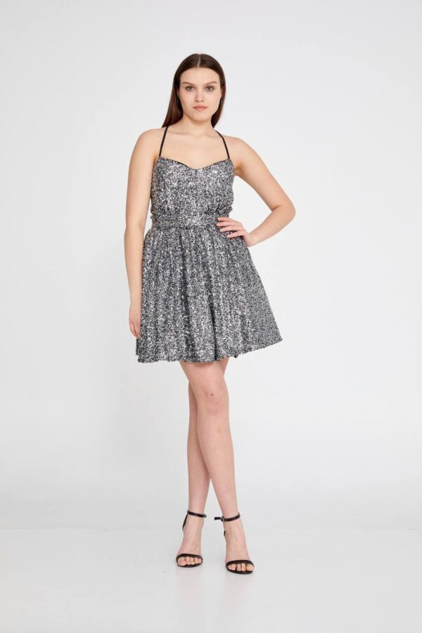 Sleeveless Mini Sequin Regular Black-Silver Prom Dress
