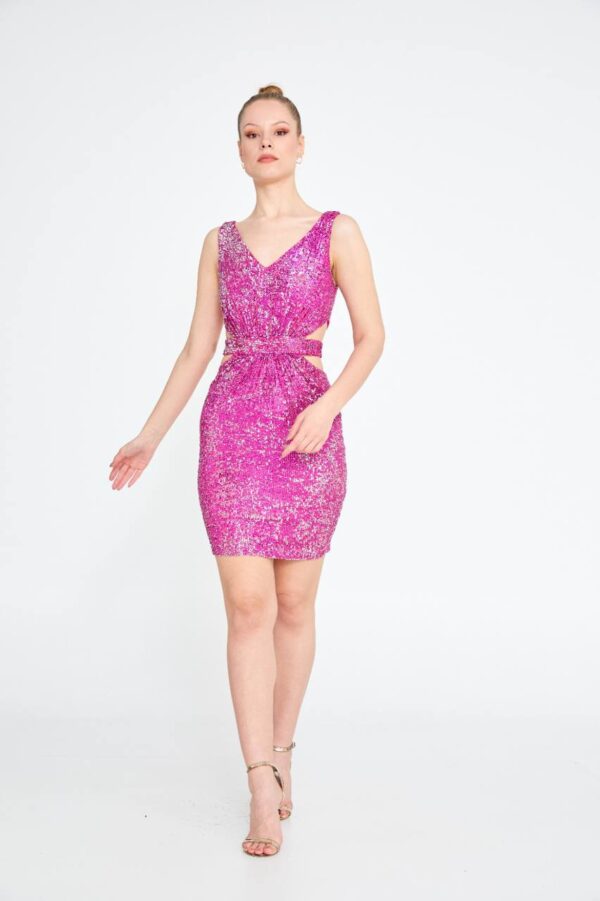 Sleeveless Mini Sequin Regular Fuchsia Evening Dress