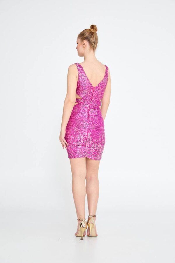Sleeveless Mini Sequin Regular Fuchsia Evening Dress - Image 4