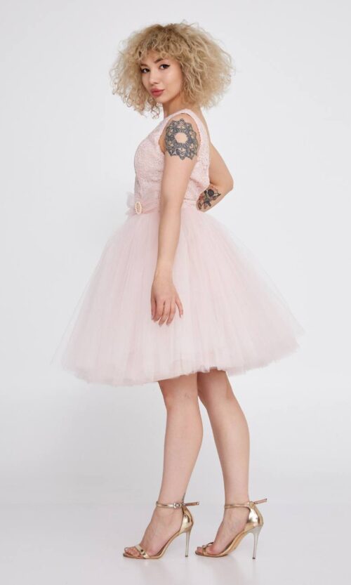 Sleeveless Mini Tulle A - Line Regular Pink Cocktail Dress