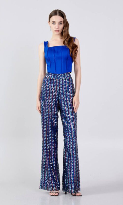 Sleeveless Satin Solid Color Regular Blue Two-Piece Outfit