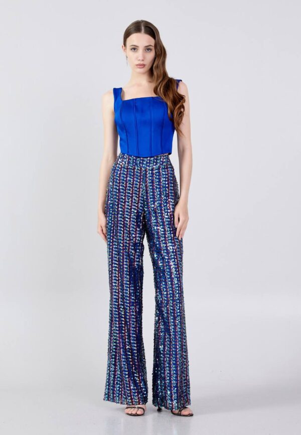 Sleeveless Satin Solid Color Regular Blue Two-Piece Outfit
