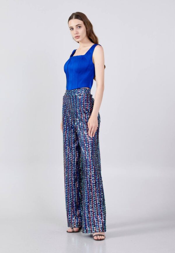 Sleeveless Satin Solid Color Regular Blue Two-Piece Outfit - Image 2
