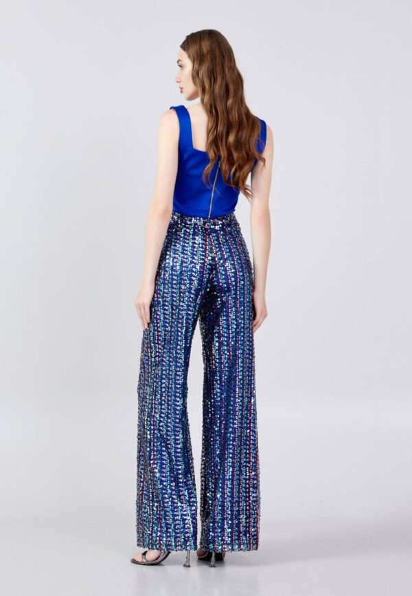 Sleeveless Satin Solid Color Regular Blue Two-Piece Outfit - Image 3