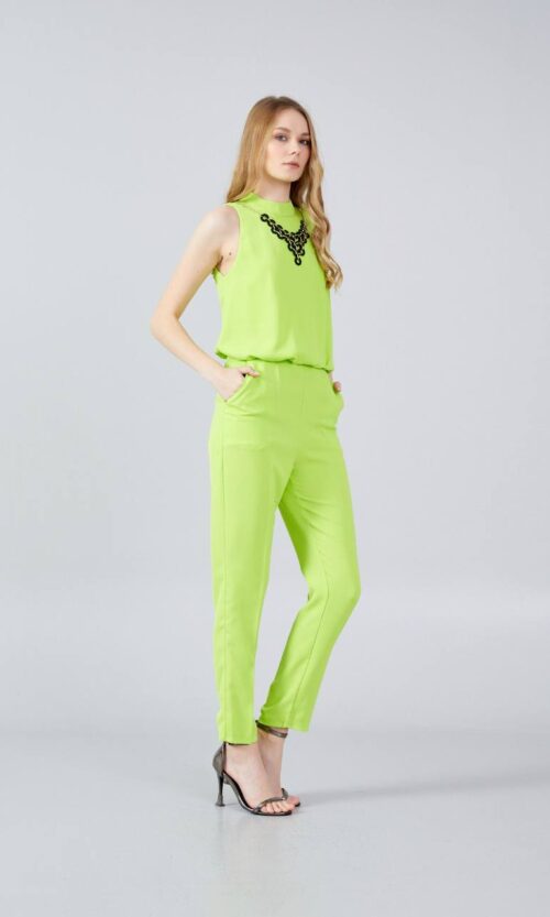 Sleeveless Solid Color Green Casual Jumpsuit