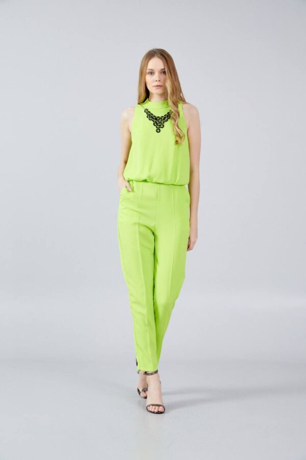Sleeveless Solid Color Green Casual Jumpsuit - Image 6