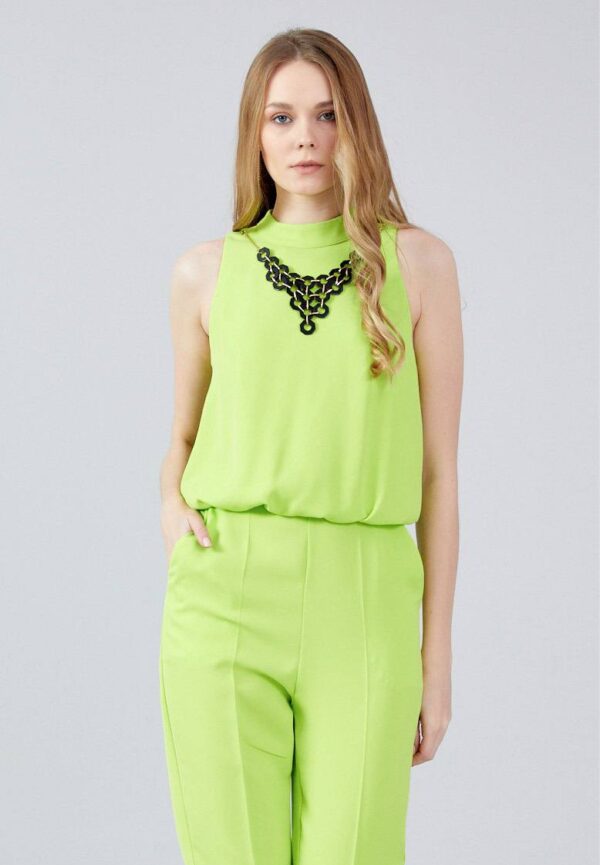 Sleeveless Solid Color Green Casual Jumpsuit - Image 7