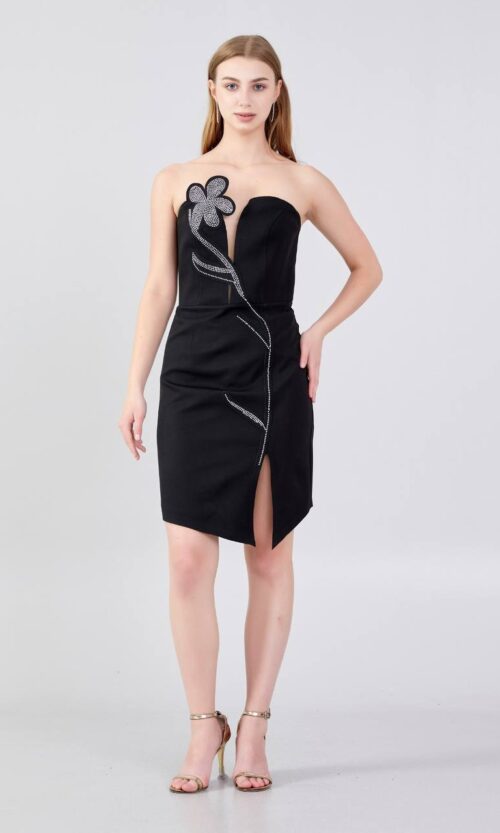 Strapless Midi Crepe Column Evening Dress
