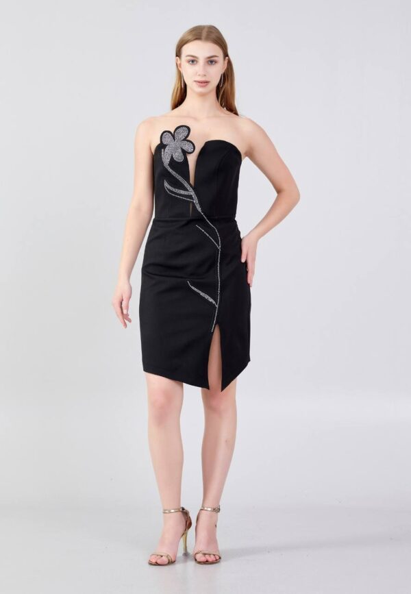 Strapless Midi Crepe Column Evening Dress