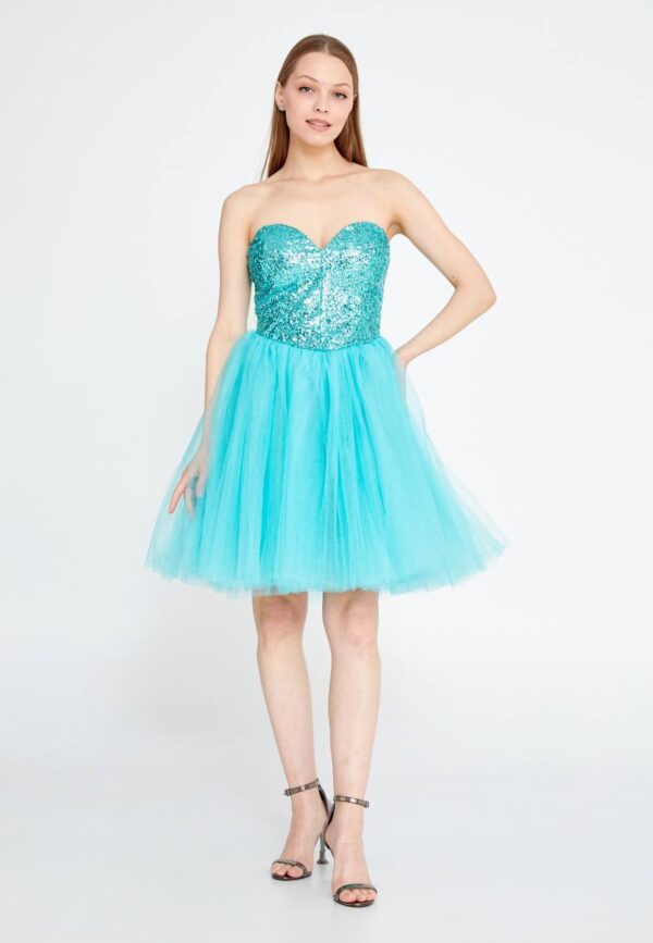 Strapless Mini Tulle A - Line Regular Green Cocktail Dress - Image 3