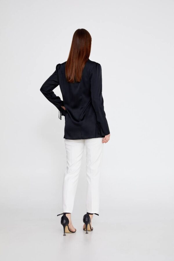 Long Sleeve Solid Color Regular Black Blouse - Image 2