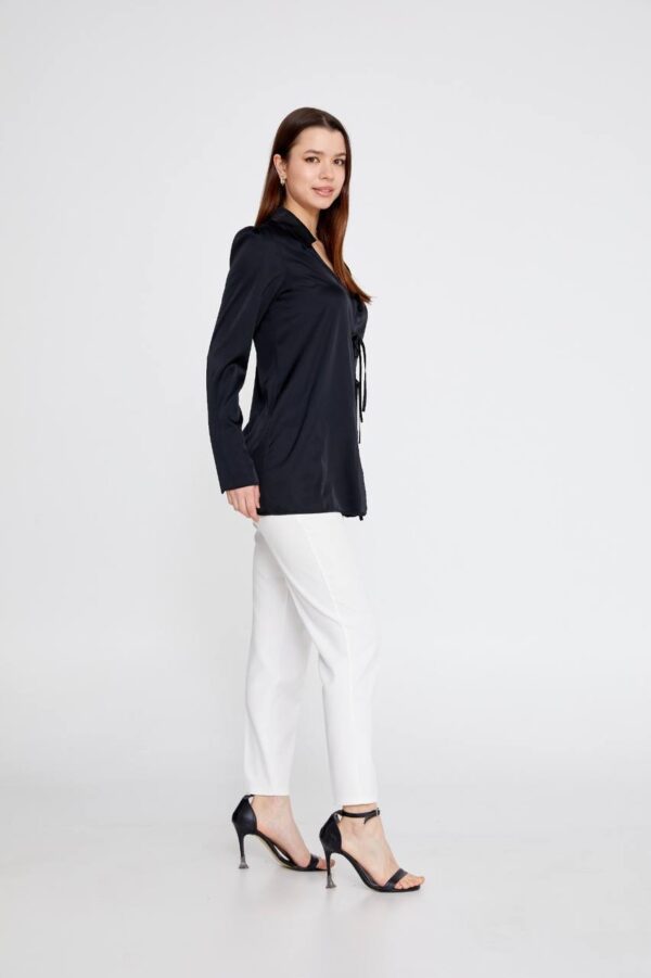 Long Sleeve Solid Color Regular Black Blouse - Image 3
