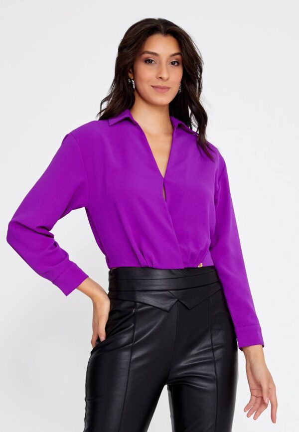 Long Sleeve Solid Black Blouse - Image 5